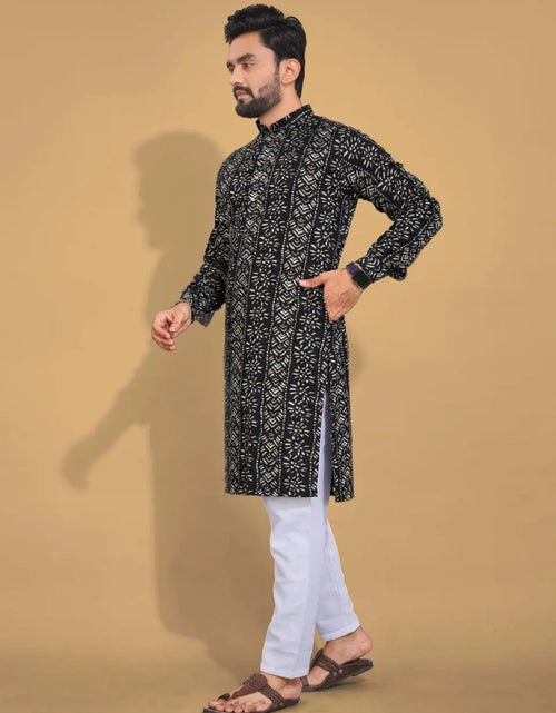 Load image into Gallery viewer, Men&#39;s Ethnic Cotton Black Kurta Pajama Set mahezon
