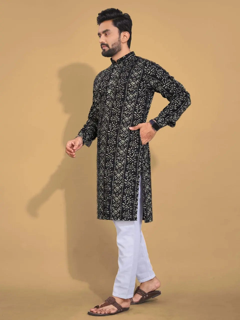 Men's Ethnic Cotton Black Kurta Pajama Set mahezon