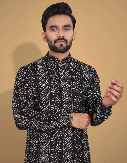 Load image into Gallery viewer, Men&#39;s Ethnic Cotton Black Kurta Pajama Set mahezon
