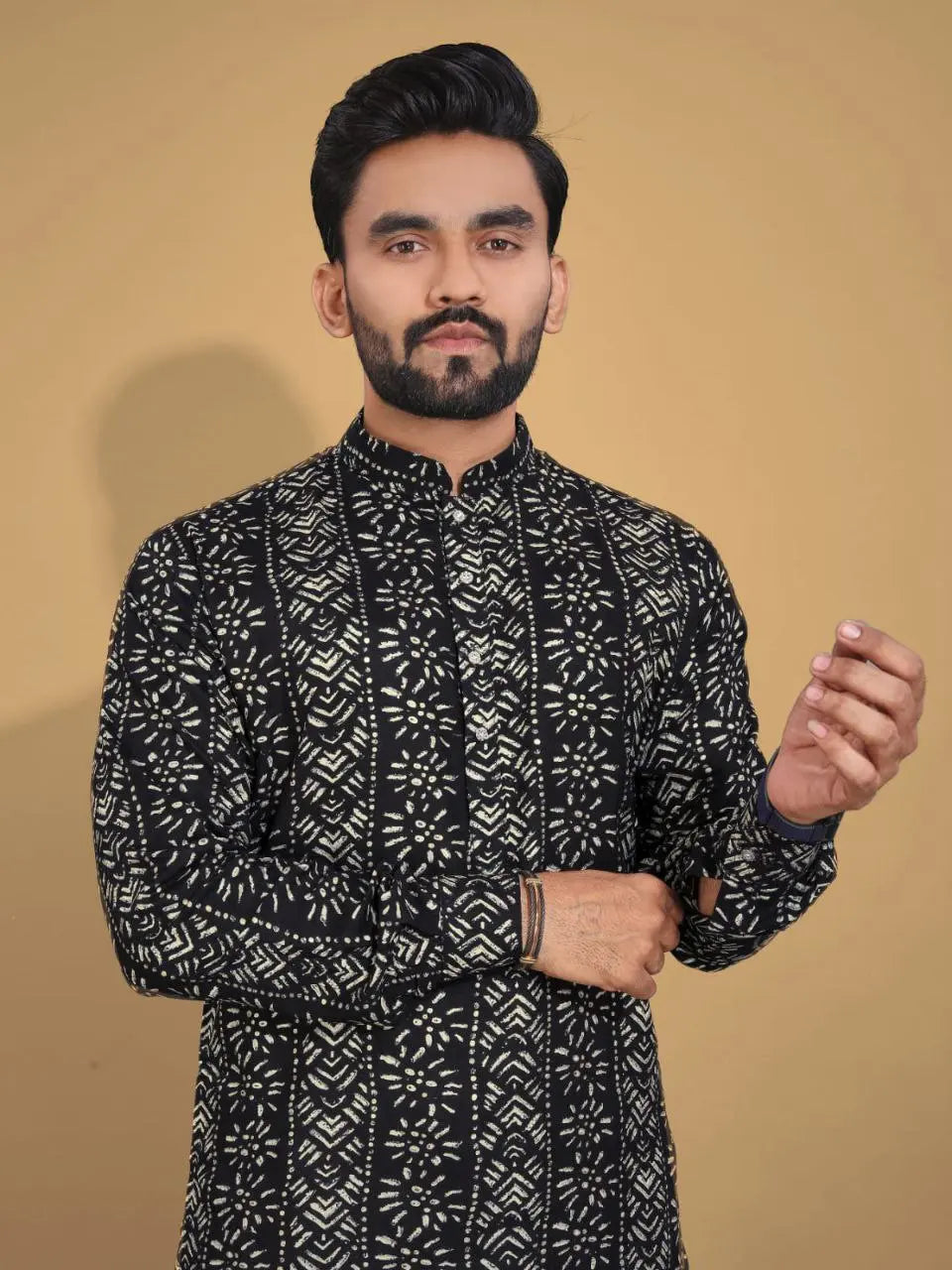 Men's Ethnic Cotton Black Kurta Pajama Set mahezon