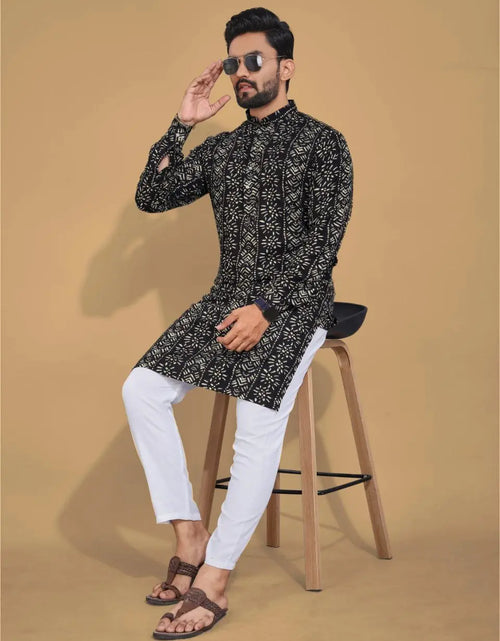 Load image into Gallery viewer, Men&#39;s Ethnic Cotton Black Kurta Pajama Set mahezon
