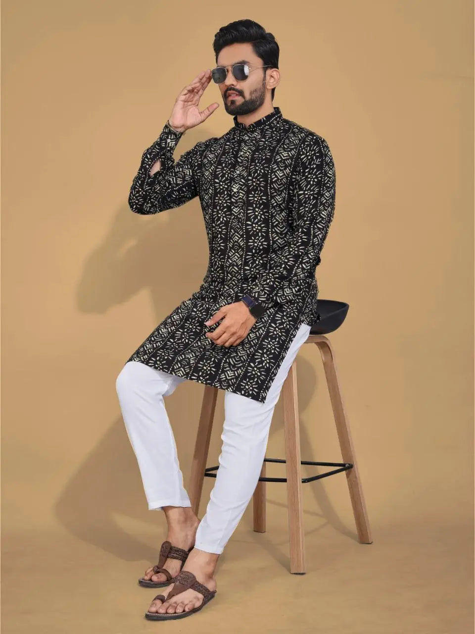 Men's Ethnic Cotton Black Kurta Pajama Set mahezon