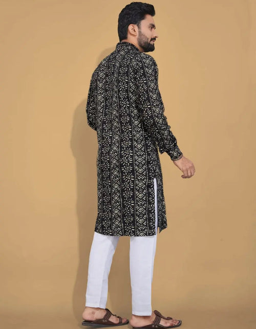 Load image into Gallery viewer, Men&#39;s Ethnic Cotton Black Kurta Pajama Set mahezon
