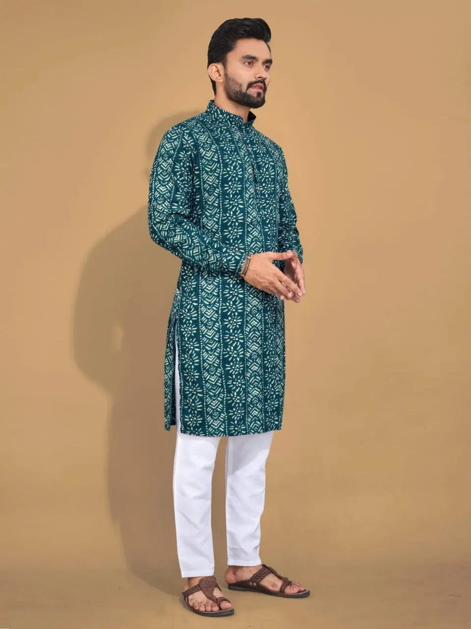 Men's Ethnic Cotton Blue Kurta Pajama Set mahezon