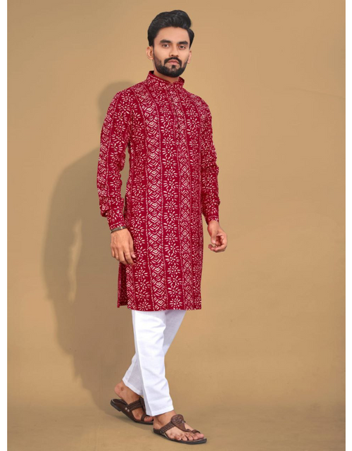 Load image into Gallery viewer, Men&#39;s Ethnic Cotton Red Kurta Pajama Set mahezon
