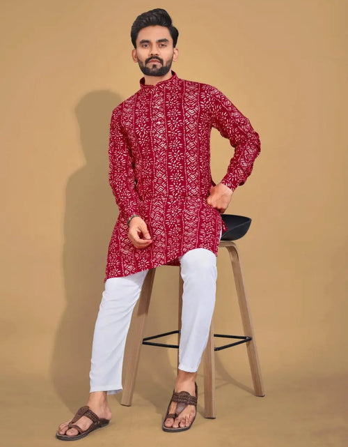 Load image into Gallery viewer, Men&#39;s Ethnic Cotton Red Kurta Pajama Set mahezon
