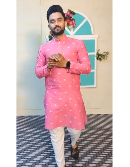 Men's Cotton Indian Traditional Pink Kurta Pajama mahezon