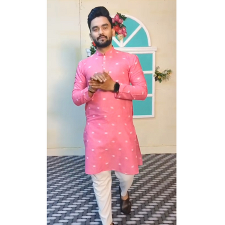 Men's Cotton Indian Traditional Pink Kurta Pajama mahezon