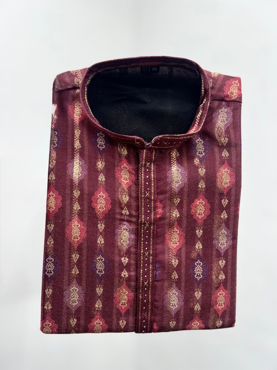 Men's Festive Maroon Silk Blend Geometric Print Kurta Set – Traditional Indian Ethnic Wear with White Pyjama mahezon