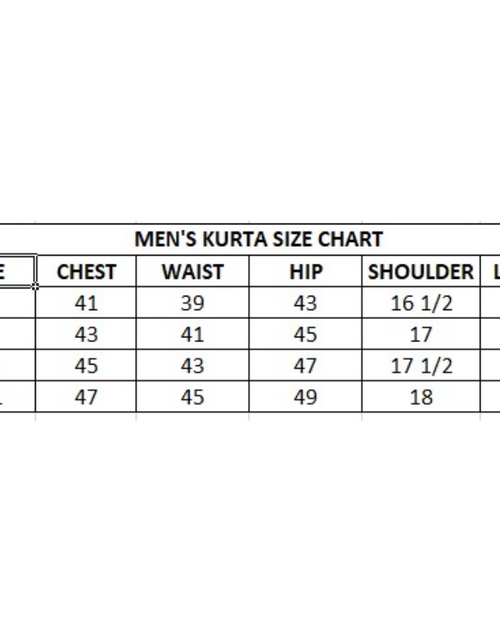 Load image into Gallery viewer, Mens Kurta Size Chart
