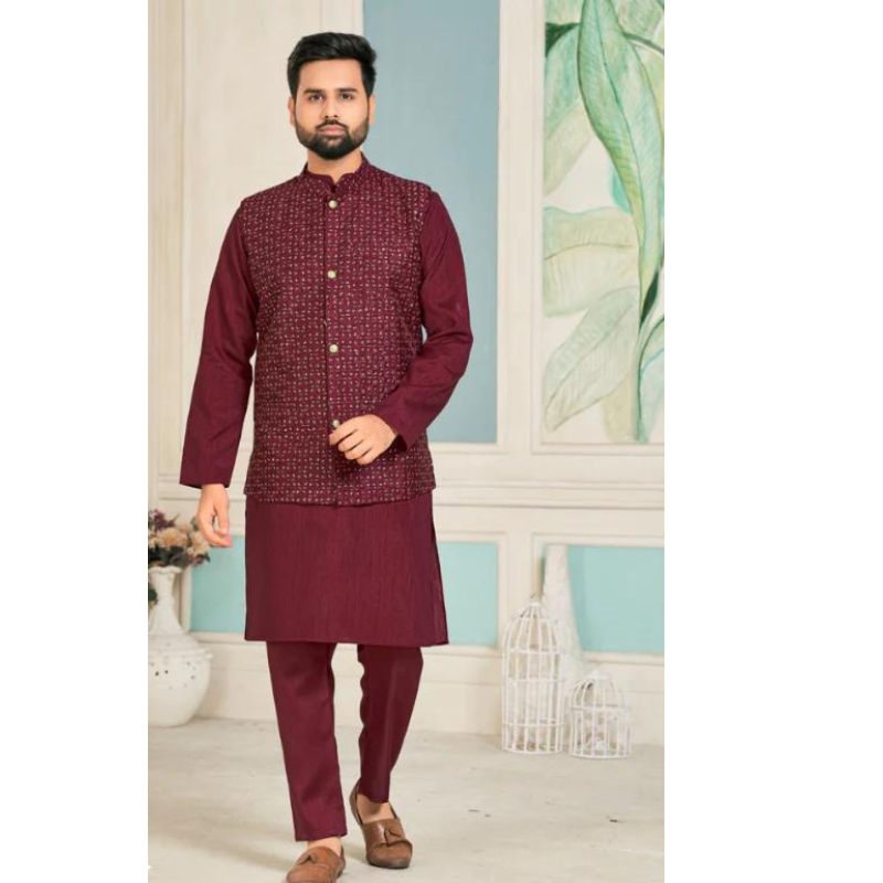 Traditional Mens Kurta Pant Jacket - mahezon