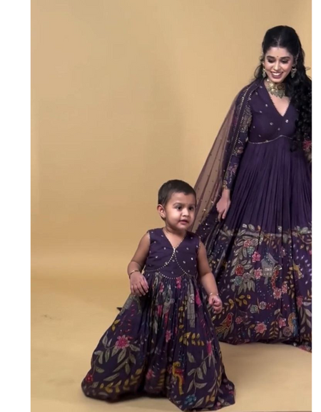 Mom Daughter Same Twinning Gown Dresses Kalamkari mahezon
