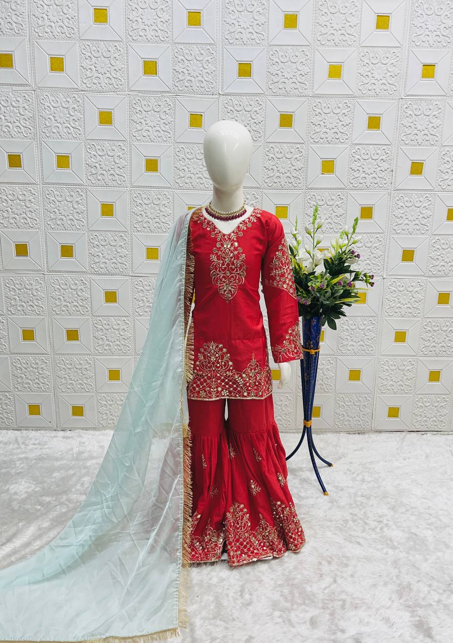 Festive Mother And Daughter Top Palazzo Dupatta Twinning Outfit Set Royal Export