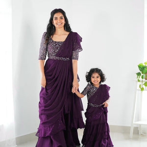 Mother Daughter Designer Party wear Lehenga Saree Dupatta Twinning Dress mahezon