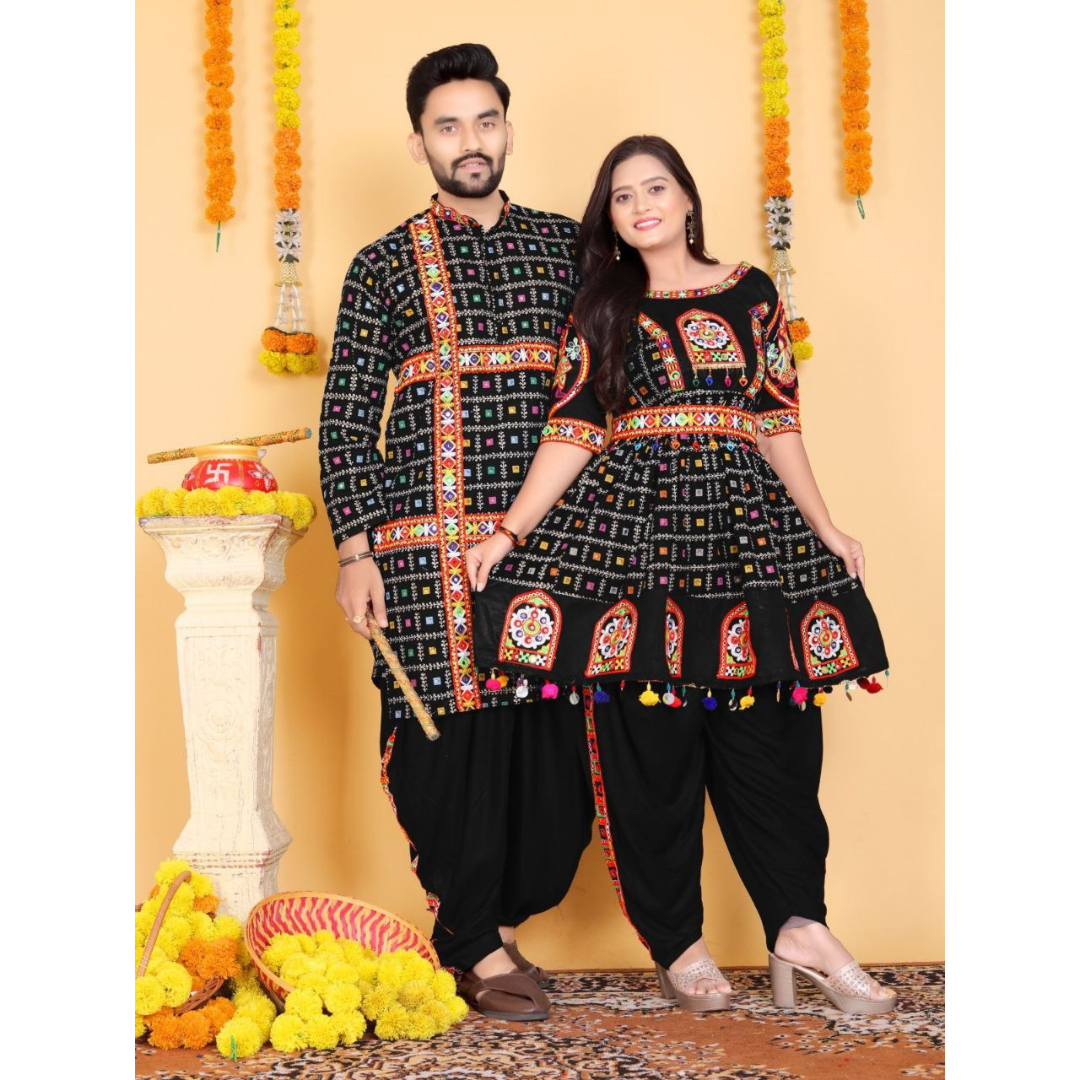 Navratri Traditional Indian Black Couple Wear Same Matching Outfits Set Dress mahezon