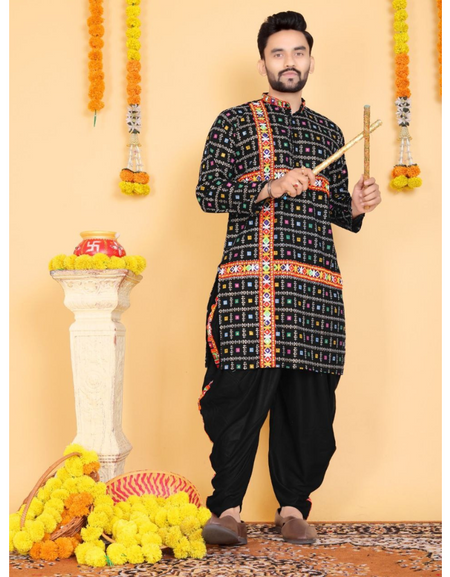 Navratri Traditional Indian Black Men Kurta Pajama Set mahezon