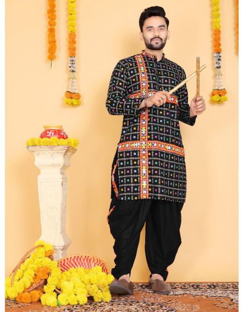 Load image into Gallery viewer, Navratri Traditional Indian Black Men Kurta Pajama Set mahezon
