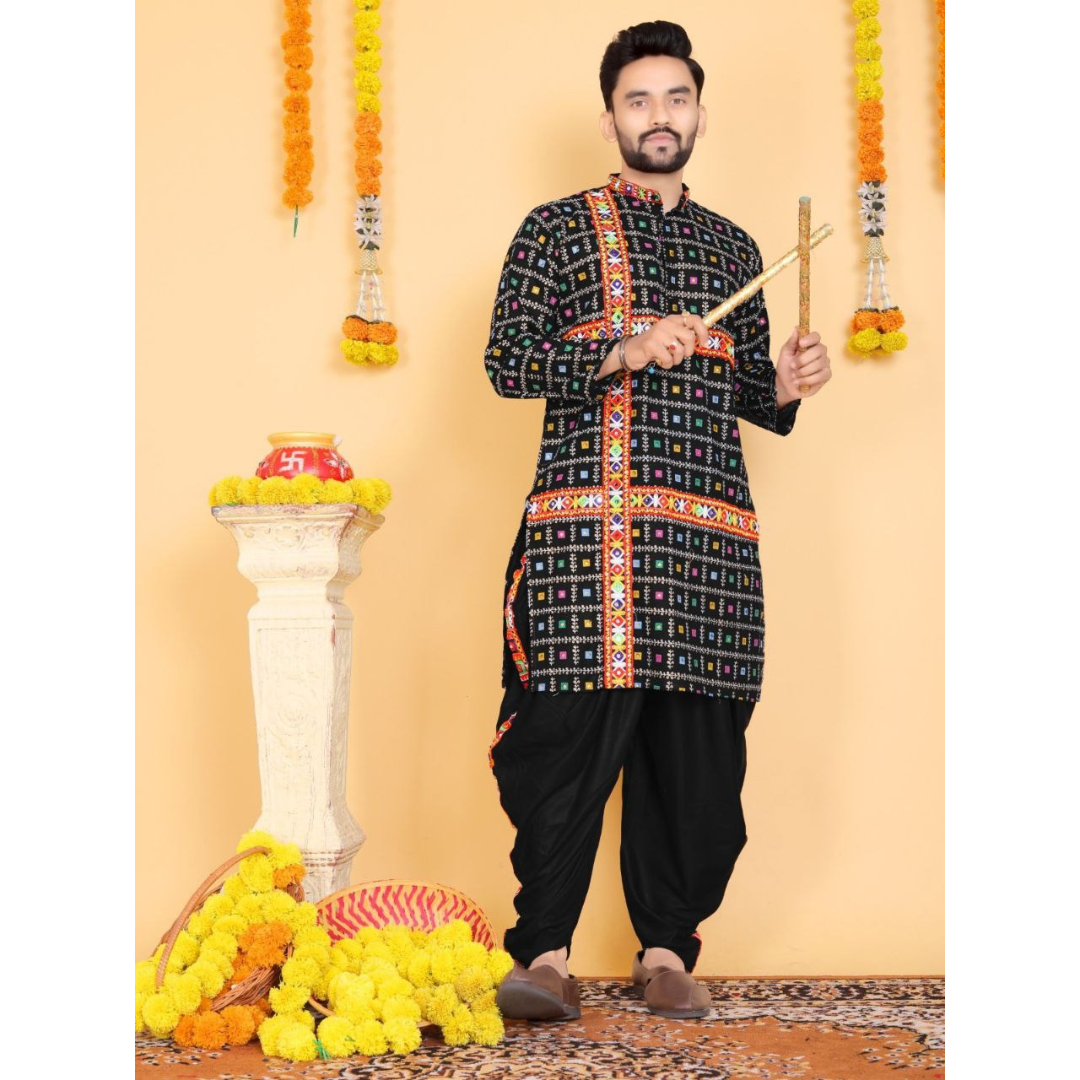 Navratri Traditional Indian Black Men Kurta Pajama Set mahezon