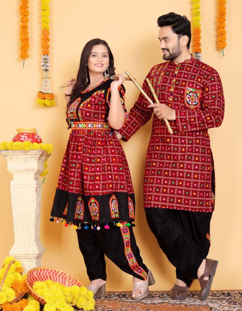 Load image into Gallery viewer, Navratri Traditional Indian Maroon Couple Wear Same Matching Outfits Set Dress mahezon
