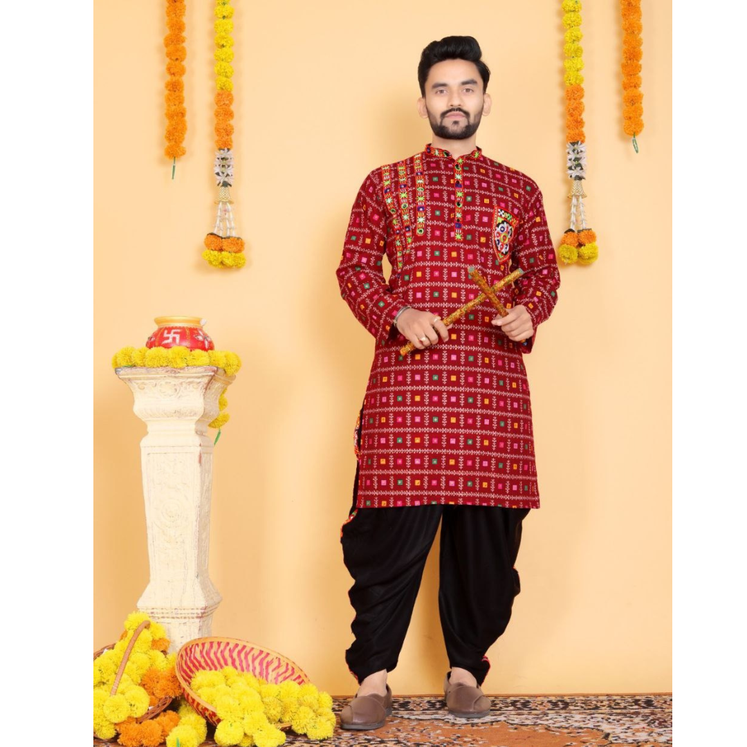 Men’s Long Cotton Kurta in Solid Maroon – Traditional Ethnic Wear for Festive & Casual Occasions