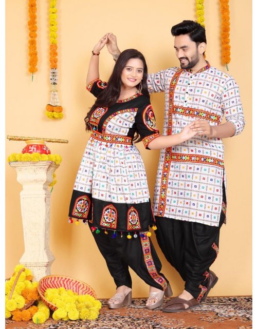 Load image into Gallery viewer, Navratri Traditional Indian White Couple Wear Same Matching Outfits Set Dress mahezon
