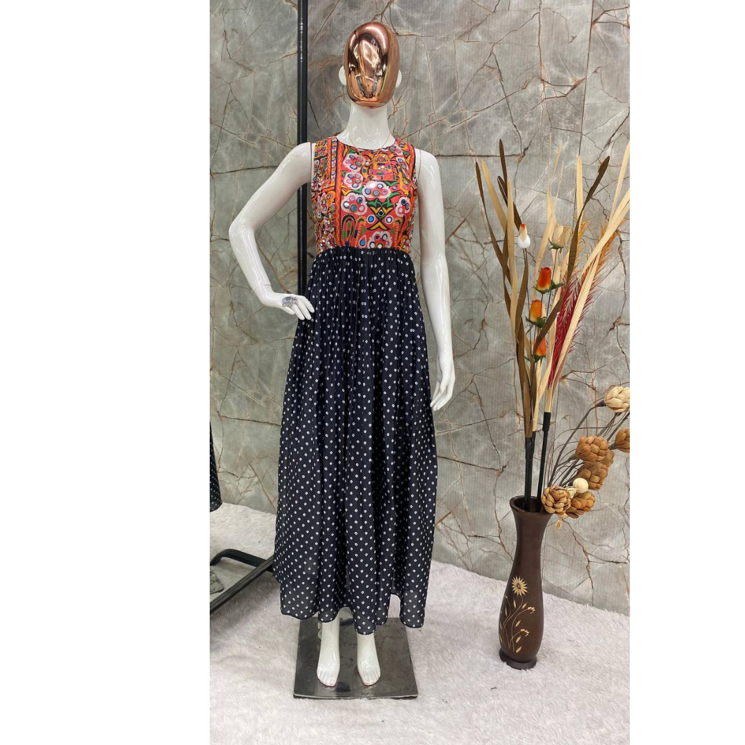 Navratri Designer Black Women Long Kurti mahezon