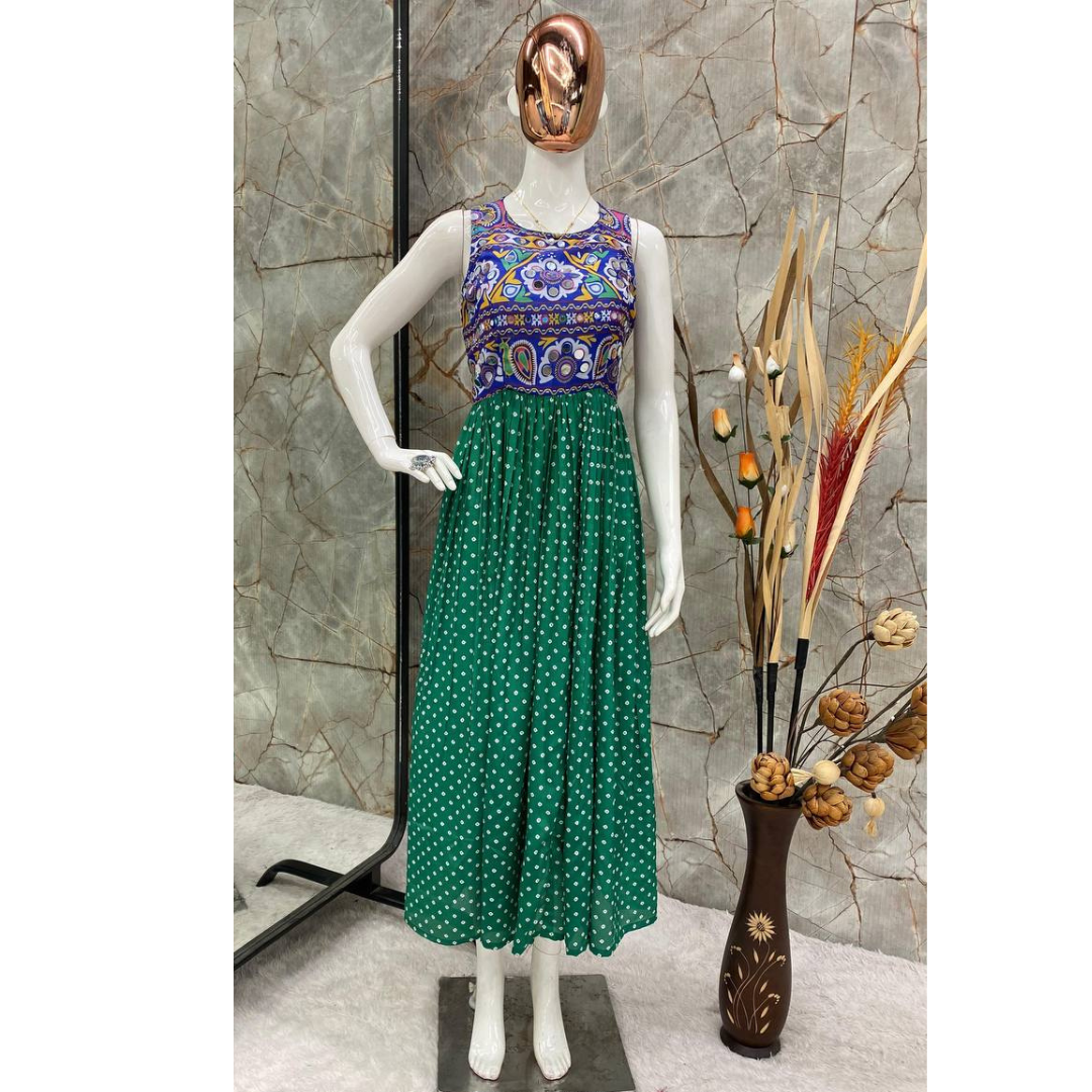 Navratri Designer Green Women Long Kurti mahezon