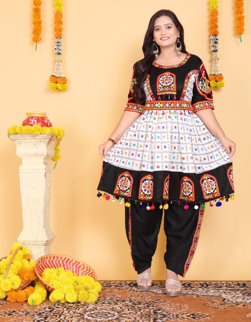 Load image into Gallery viewer, Navratri Embroidered Traditional Indian White Women Kedia with Dhoti Set mahezon
