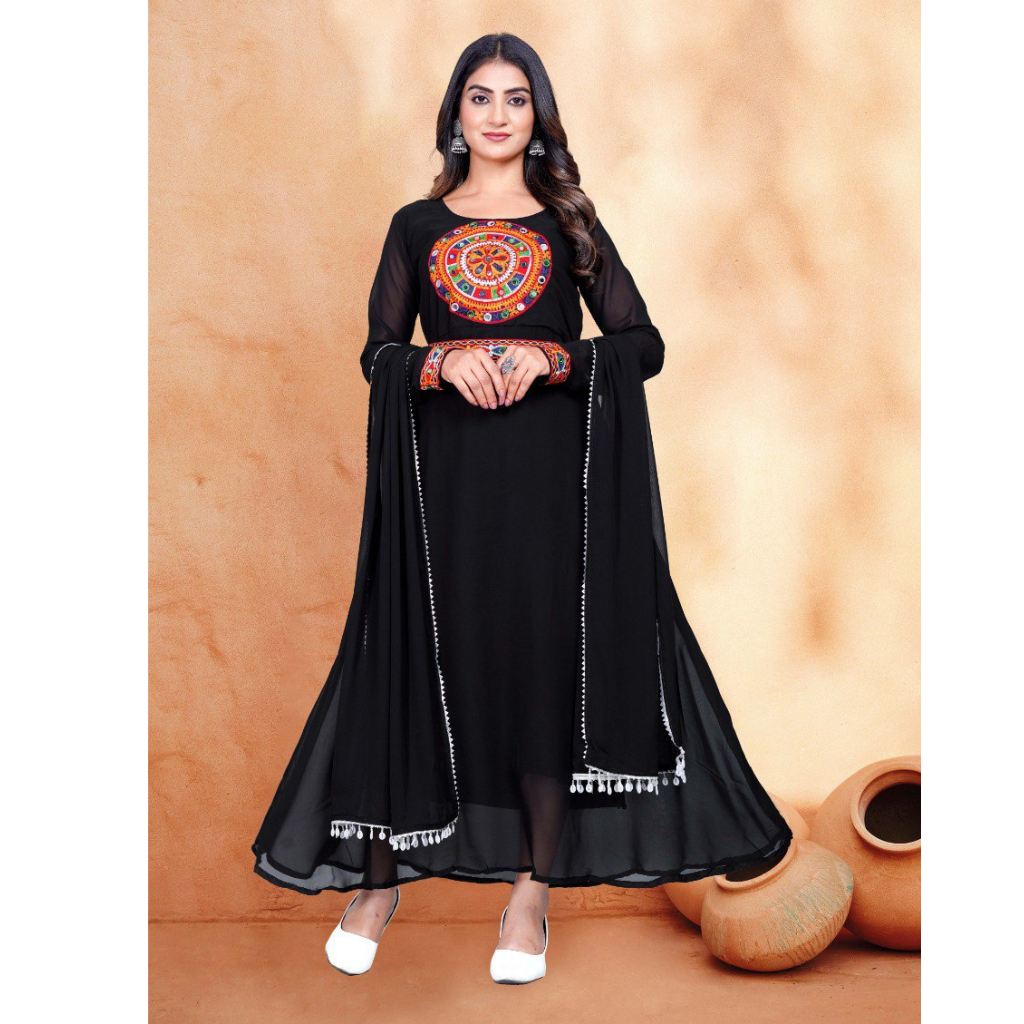 Navratri Garba Black Women Kurta Dupatta mahezon