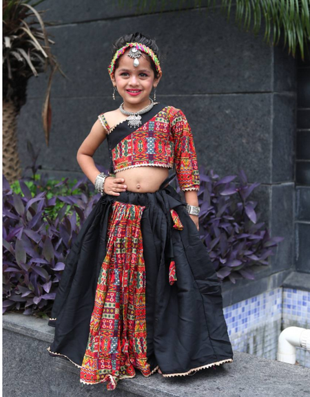 Navratri Garba Kids Girls Black Lehenga Blouse mahezon
