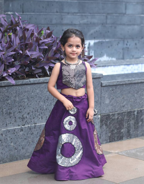 Load image into Gallery viewer, Navratri Garba Kids Girls Purple Lehenga Blouse mahezon
