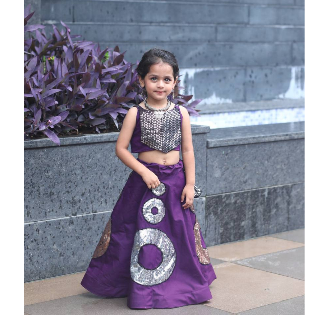 Navratri Garba Kids Girls Purple Lehenga Blouse mahezon