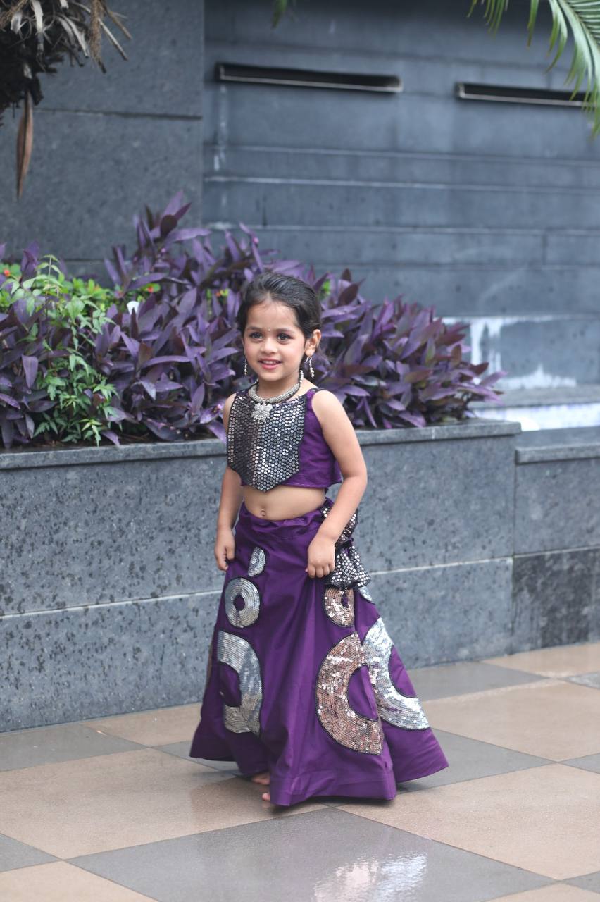 Navratri Garba Kids Girls Purple Lehenga Blouse mahezon