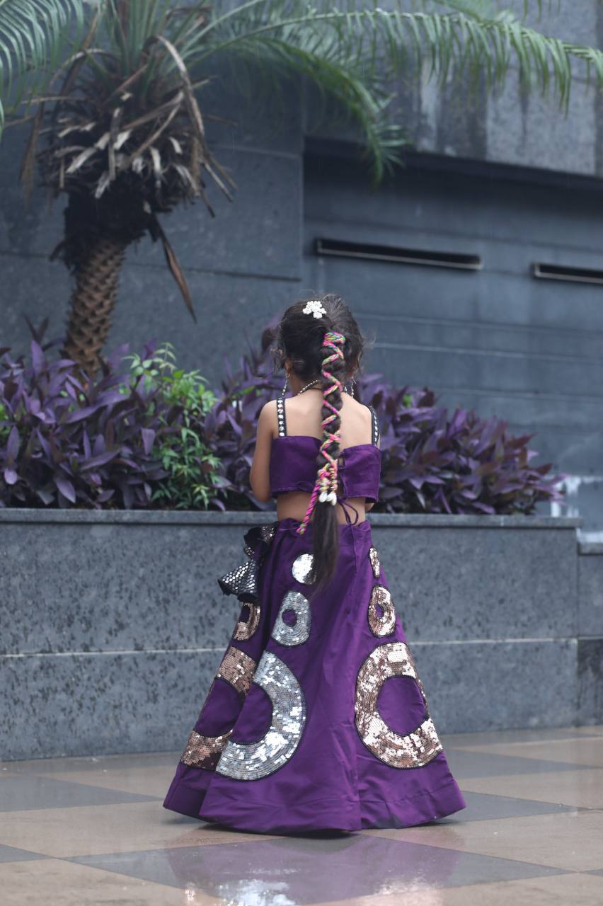 Navratri Garba Kids Girls Purple Lehenga Blouse mahezon