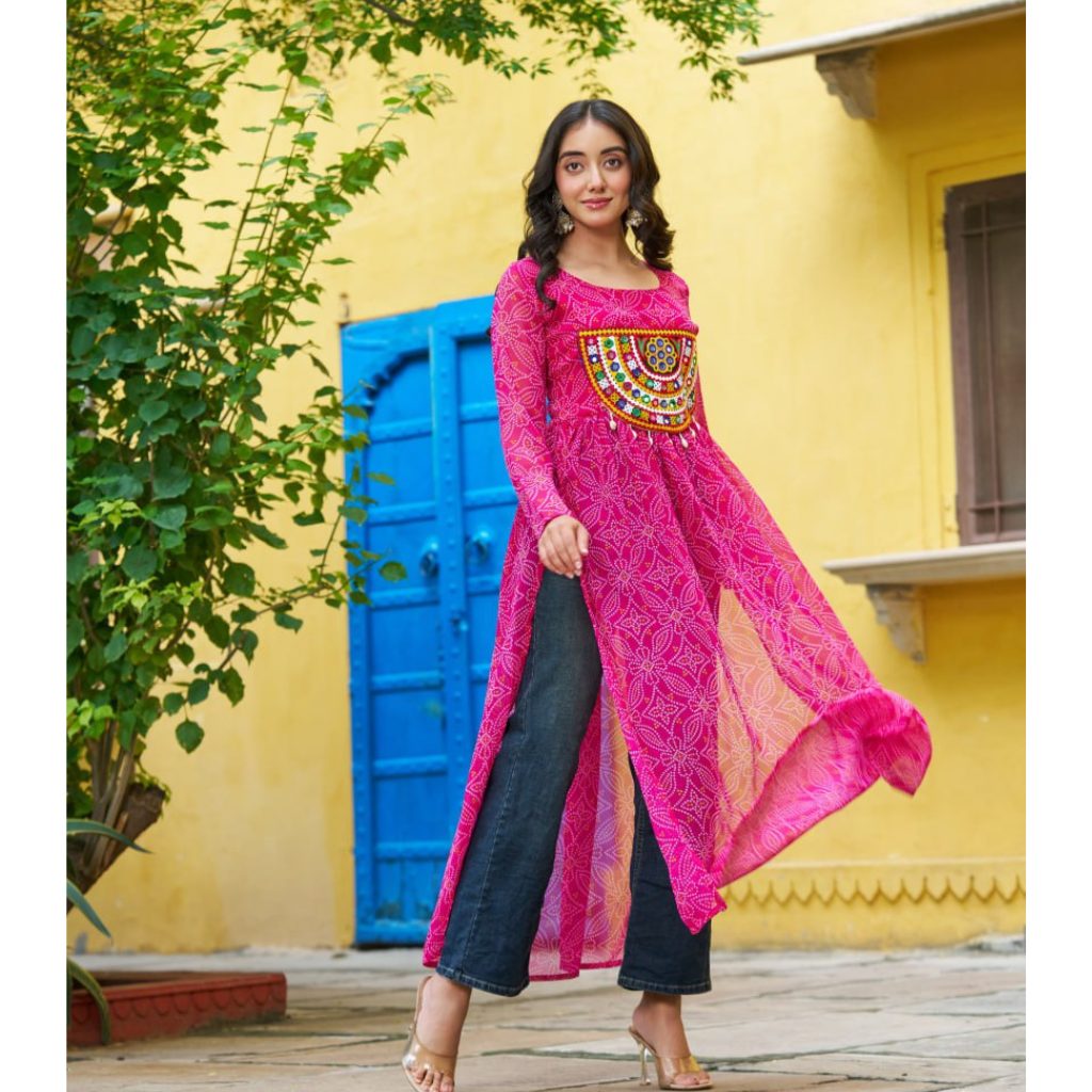 Navratri Garba Bandhej Print Women’s Kurti mahezon