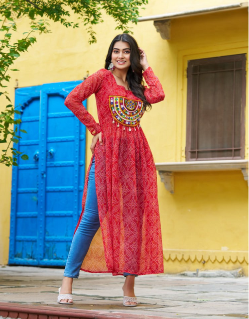 Load image into Gallery viewer, Navratri Garba Bandhej Print Women’s Kurti mahezon
