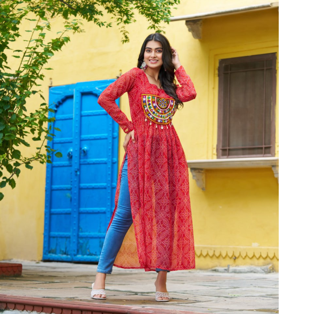 Navratri Garba Bandhej Print Women’s Kurti mahezon