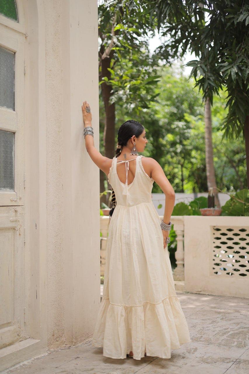 Navratri Garba Traditional Embroidery White Women Gown mahezon