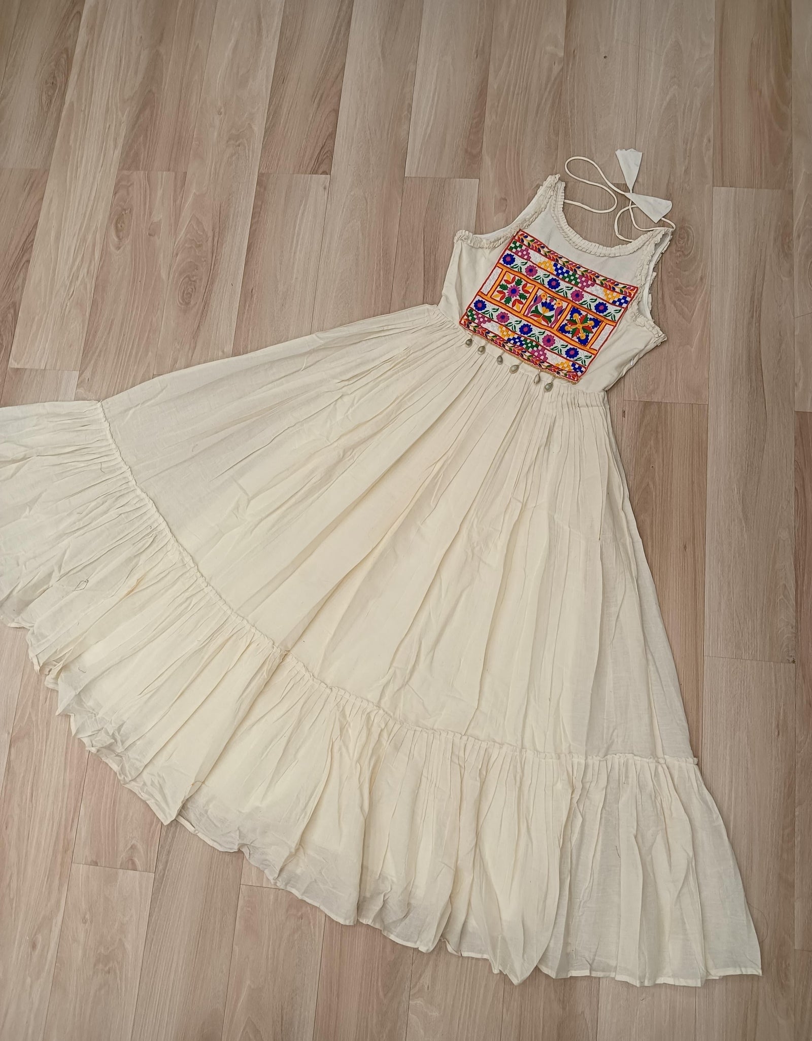 Navratri Garba Traditional Embroidery White Women Gown mahezon