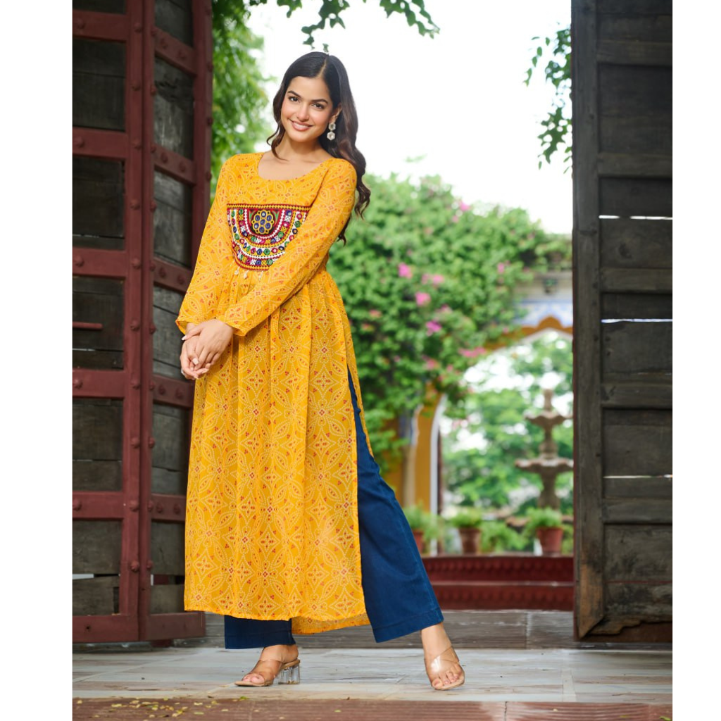 Navratri Garba Bandhej Print Women’s Kurti mahezon