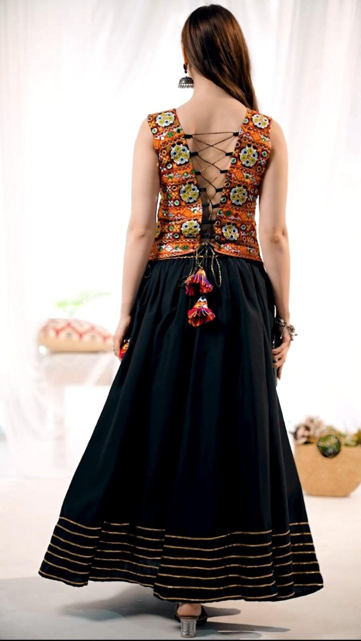 Navratri Indian Black Garba Embroidery Mirror Work Women Lehenga Choli mahezon