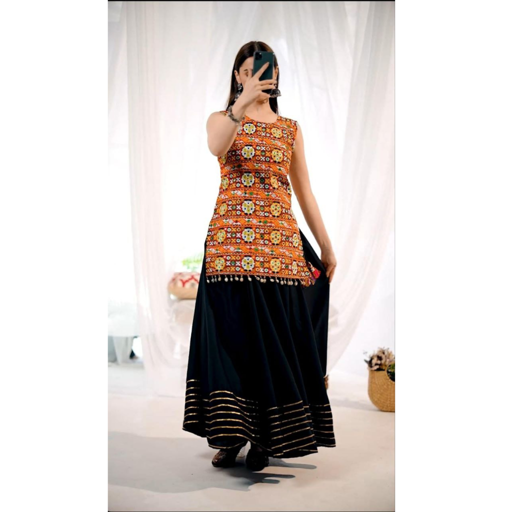 Navratri Indian Black Garba Embroidery Mirror Work Women Lehenga Choli mahezon