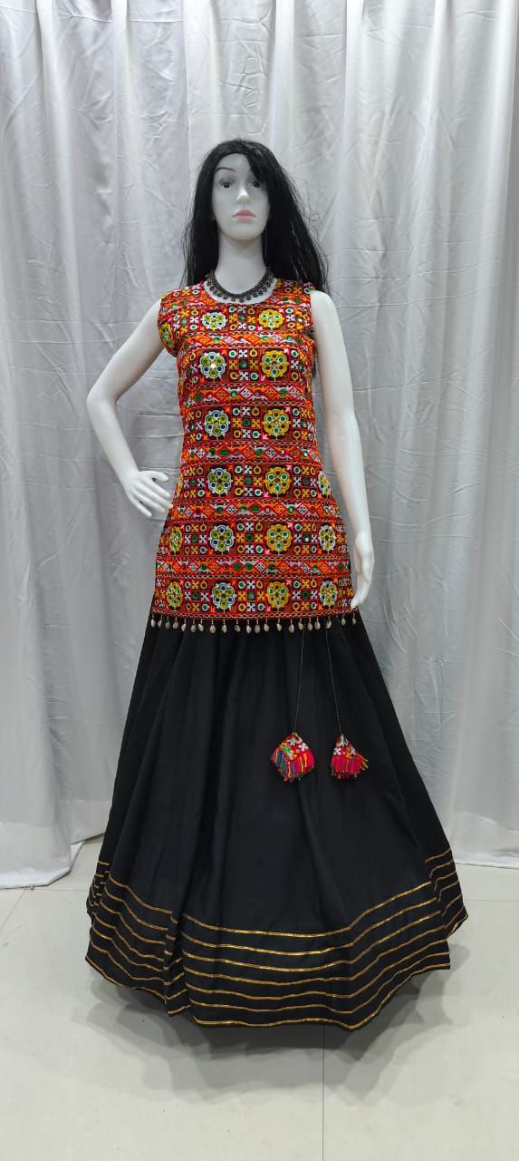 Navratri Indian Black Garba Embroidery Mirror Work Women Lehenga Choli mahezon