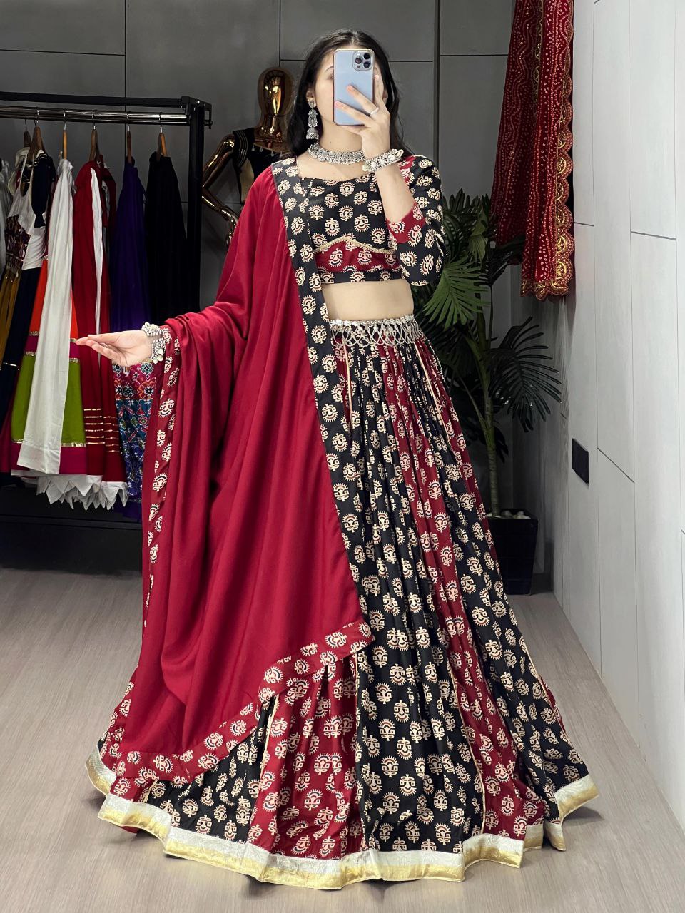 Navratri Special Ajarakh Women Lehenga Choli mahezon