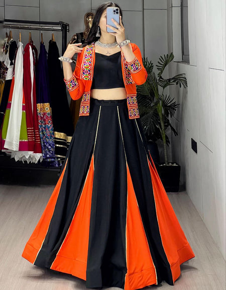 Navratri Special Embroidery Black Women Lehenga Choli Koti mahezon