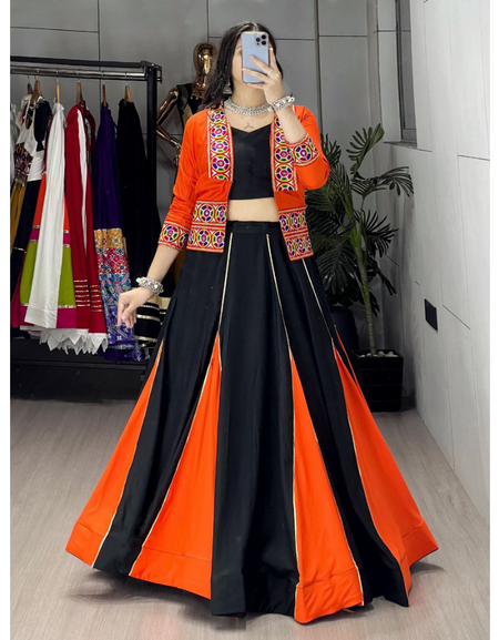 Navratri Special Embroidery Black Women Lehenga Choli Koti mahezon