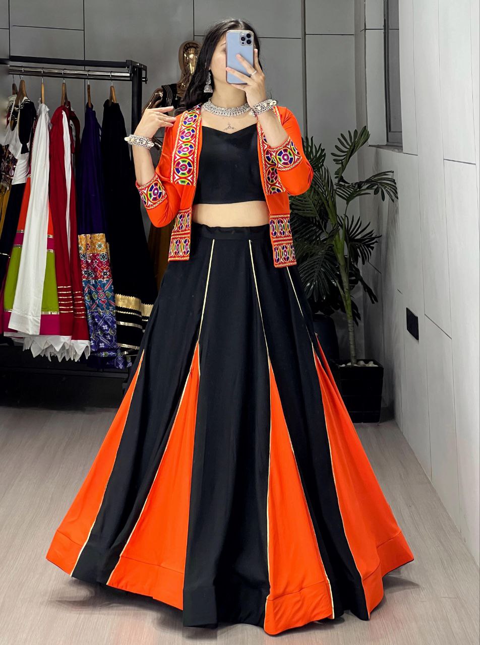 Navratri Special Embroidery Black Women Lehenga Choli Koti mahezon