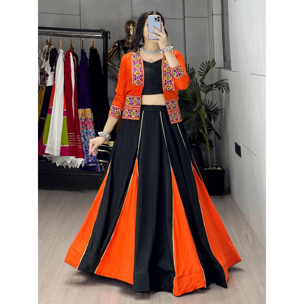 Navratri Special Embroidery Black Women Lehenga Choli Koti mahezon