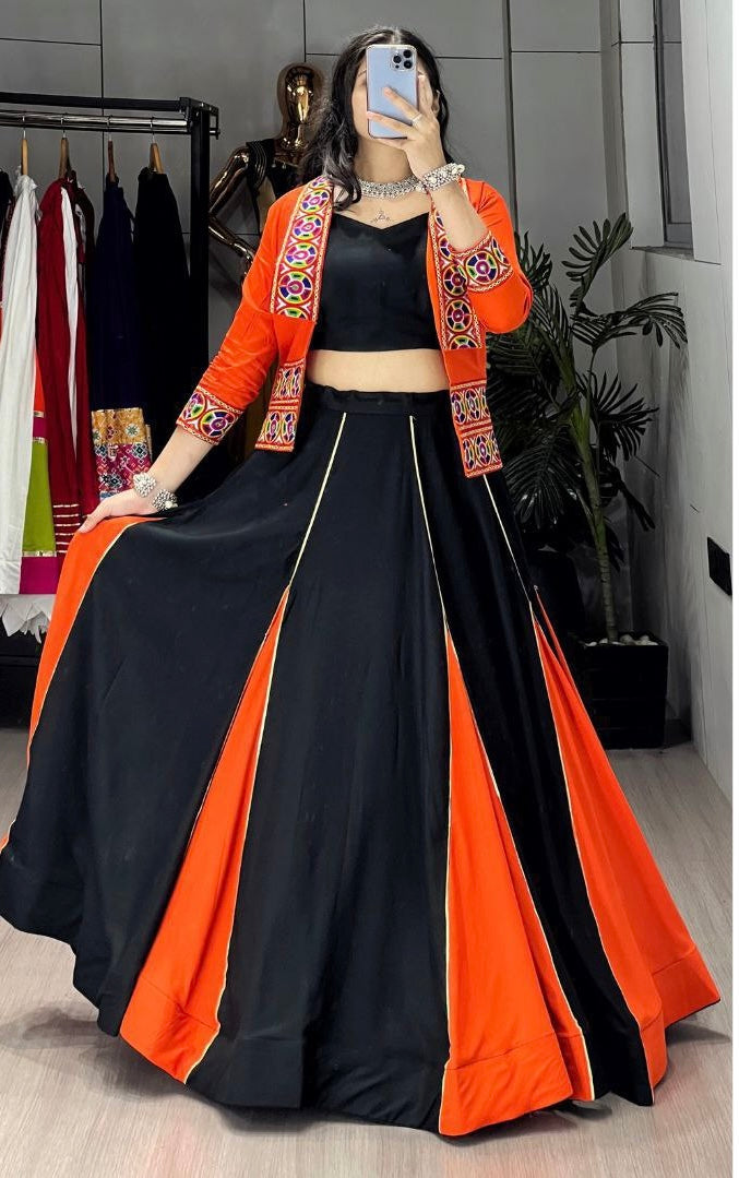 Navratri Special Embroidery Black Women Lehenga Choli Koti mahezon
