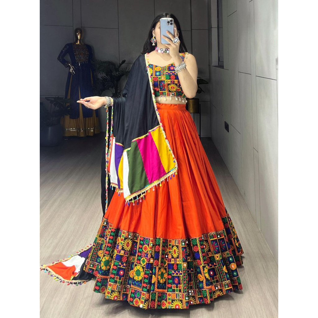 Navratri Special Orange Embroidery Premium Women Lehenga Choli mahezon